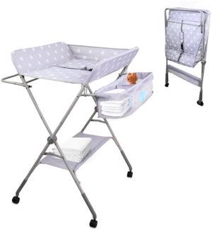 Mobiclinic®, Wickeltisch, Klappbar, Höhenverstellbar, Bis zu 15 Kg, 0–36 Monate, Windel-Organizer, 360°-Räder mit Bremse, Gurt und Sicherheitszaun, Waschbarer Bezug, Aufbewahrung, Zoey