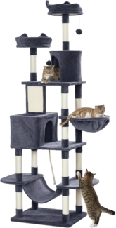PawHut Kratzbaum 206 cm, mit Höhle, 2 Spielballen, Sisalstämme, Plattform, mehrstöckig, für große Katzen, Dunkelgrau
