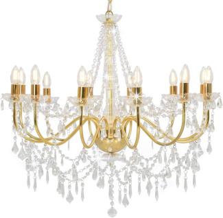 vidaXL Kronleuchter mit Perlen Golden 12 x E14-Fassungen 281611
