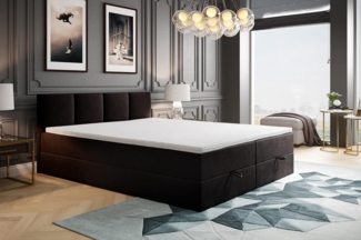 ROYAL Boxspringbett mit Bettkasten und Topper (160x200 cm, Schwarz)