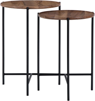 Beistelltisch 2er Set Ø 40x55 / 35x50 cm Natur aus Mangoholz und Eisen WOMO-Design