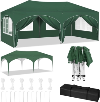 WOLTU Pavillon, Faltpavillon 3x6 m, mit 6 Seitenwänden, Partyzelt wasserabweisend UV-Schutz 50+, höhenverstellbarer Gartenpavillon, mit Tragetasche, für Outdoor Garten Camping Grün