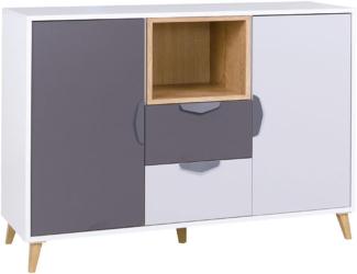 Kommode Nawiro VIII (Weiß / Graphit + Grau + Lefkas Eiche)