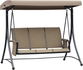Outsunny Hollywoodschaukel mit Seitentasche, mit verstellbarem Sonnendach, 3-Sitzer, mit verstellbarem Sonnendach, 3-Sitzer Gartenschaukel, 1 tlg, Schaukelbank, belast bis 300kg, für Garten, Terrasse, 196 x 128 x 172 cm, Braun