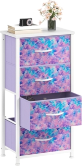 DWVO Kommode mit 4 Schubladen, Schrank aus Stoff mit Griffen, Metallgestell & MDF-Holzplatte, langlebig, für Schlafzimmer & Wohnzimmer,Violett