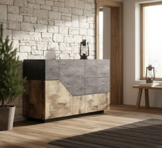 Dmora - Kommode Ludovico, Küchen-Sideboard mit 2 Türen und 3 Schubladen, Wohnzimmer-Buffet, 100 % Made in Italy, 141 x 43 x 86 cm, Schiefer und Ahorn,