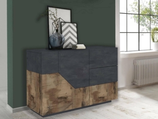 Dmora - Kommode Ludovico, Küchen-Sideboard mit 2 Türen und 3 Schubladen, Wohnzimmer-Buffet, 100 % Made in Italy, 141 x 43 x 86 cm, Schiefer und Ahorn,