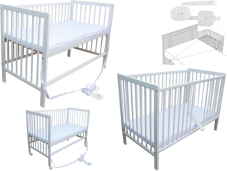 Micoland Beistellbett Kinderbett Beistellbett Babybett 120x60cm + Matratze, Gurt und Räder
