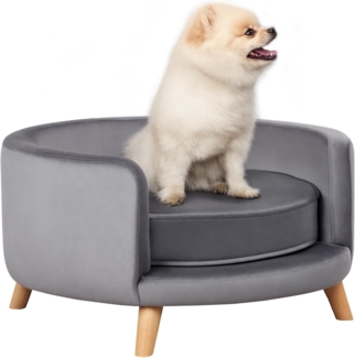 PawHut Tierbett mit Samtoptik, Hundesessel mit Holzbeine, Hundecouch, Polyester, 68L x 68B x 35H cm, Grau