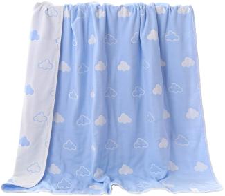 Hayisugar Baby Kuscheldecke, extra weich, 100% Baumwolle, 6-lagig, Decke, Babydecke, Einschlagdecke, Kinderwagendecke, Kinderdecke, Wohndecke Tagesdecke Sommerdecke, Blau Wolke, 150x200 cm