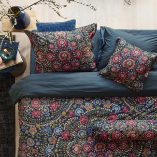 PIP Studio Perkal Bettwäsche 135x200 Il Ricamo darkblue Wende Blütenmeer Ornamente
