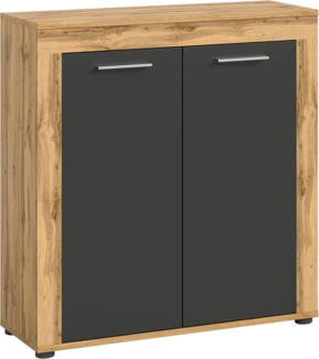 xonox. home Wohnen Jam X8BN1T20 Highboard Hochkommode Wohnzimmerschrank Hochschrank in Wotan Eiche Melamin/grau Nachbildung, ca. B/H/T: 80 x 88 x 35 cm