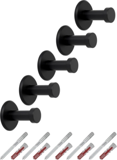 SO-TECH® Kleiderhaken Garderobenhaken TALEA Edelstahl massiv inkl. Montagematerial, (5-St), Ø 10 / 15 mm, Länge 30 mm, Gesamtlänge 33 mm, schwarz matt