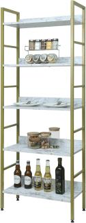 eSituro Standregal Badregal Küchenregal Badezimmer Bücherregal Aufbewahrung Leiterregal Stufenregal platzspazierend modern Stil 5 Ablagen Golden+Weißer Marmor Metall+MDF 60x27. 5x160CM SSTR0086