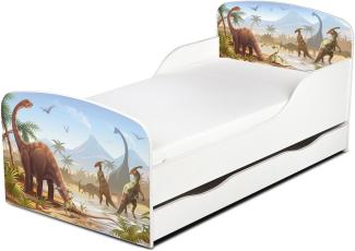 Leomark Kinderbett 70x140 cm, Dinosaurier Jurassic, mit Matratze und Lattenrost