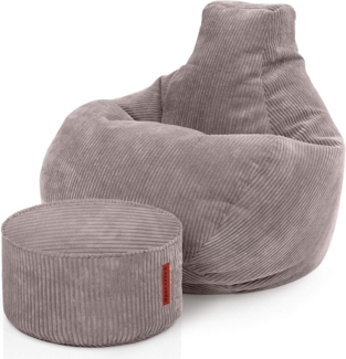 Green Bean® Sitzsack mit Hocker aus Cord - Sitzsäcke für das Wohnzimmer, Schlafzimmer, Sitzsack-Sessel für Erwachsene Hellgrau