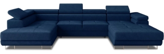 Wohnlandschaft Caris U mit Schlaffunktion, einstellbare Kopfstützen und zwei Bettkästen (Blau (Kronos 09), Ecksofa Rechts)