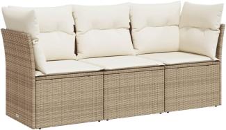 vidaXL 3-tlg. Garten-Sofagarnitur mit Kissen Beige Poly Rattan 3217208