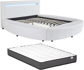 Vente-unique - Bett mit LEDs - 160 x 200 cm - Kunstleder - Weiß + Matratze - ABULIS III
