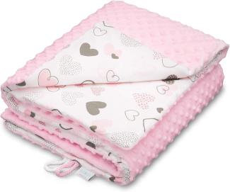 EliMeli Minky Babydecke Kuscheldecke Krabbeldecke | super weichem Minky Dots Polar Fleece | Baumwolle | Füllung | 75x100 hoch Qualität (Pink - Hearts)