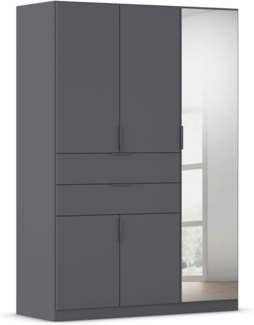 Rauch Möbel Norwich Kleiderschrank, Schrank, Garderobe, Organizer, 5-türig, mit Spiegel, 2 Schubladen für mehr Stauraum, Farbe Grau metallic, Schwarz, Griffprofil Grau metallic, 136 x 197 x 54 cm