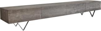 Lowboard Wyatt 220 cm Akazie Platin 4 Schübe V-Fuß Edelstahl