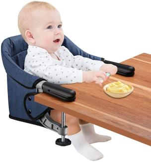 Tischsitz Faltbar Baby Hochstuhl Sitzerhöhung Stuhlsitz mit Transportbeutel, Ideal für zu Hause und Unterwegs(Blau)