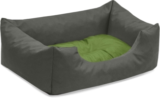 BedDog Hundebett MIMI, Hundesofa aus Cordura, Microfaser-Velours, waschbares Hundebett vier-eckig mit Rand, Hundekissen (S) ca. 55 x 40 x 17 cm, GREEN-ROCK (grau/grün)