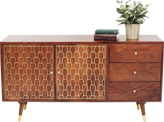 Kare Sideboard Muskat, große, breite Kommode mit 3 Schüben und 2 Türen, braun mit goldenen Akzenten an der Schrank Front, oriental Sideboard, Retro Sideboard, (H/B/T) 75 x 145 x 45 cm