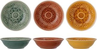 Bloomingville Dessertschale Rani Plate Green Stoneware, Schale 3er Set 150ml Keramik kleine Dessertschalen Schüsseln dänisches Design