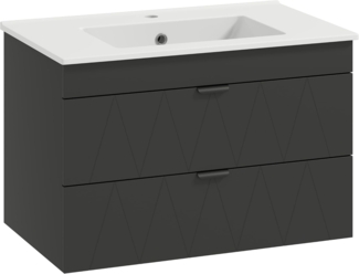 HOMCOM Waschbeckenunterschrank mit Keramikwaschbecken, 2 Soft-Close-Schubladen (Hängender Unterschrank, 1-St, Waschtischunterschrank) Schwarz, 76 x 46 x 50 cm