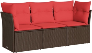 vidaXL 3-tlg. Garten-Sofagarnitur mit Kissen Braun Poly Rattan 3217214