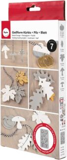 Silikon Gießform Kürbis, Pilz, Blatt, 14,5x26x1cm, 7 Formen, Box...