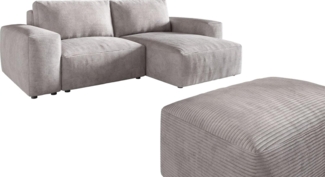 Ecksofa Lanzo L 260x160 cm Cord Silbergrau Recamiere variabel mit Hocker