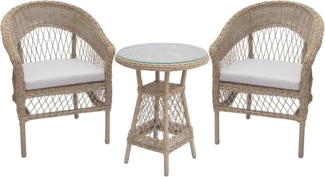 riess-ambiente Balkonset ELYSEE natur / grau Aluminium Polyrattan · Outdoor-Set für 2 Personen, (Set, 3-tlg), 2 Stühle & 1 Glastisch mit Kissen · witterungsbeständig · 2 Personen