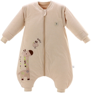 Chilsuessy Baby Winter Schlafsack mit Füßen und abnehmbar Langarm Pyjamas aus Bio Baumwolle kleine Kinder Schlafsack für Baby 1 bis 7 Jahre (L/Koerpergroesse 110-120cm, Giraffe/3. 5 Tog Verdickt)