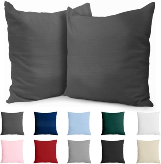 Kissenbezug 65x65 Baumwolle Renforcé (2er-Set) - Anthrazit - Dicht gewebt mit 57 Fäden/cm² - Kissenbezüge 65x65 cm - Oeko Tex Zertifiziert - Dreamzie