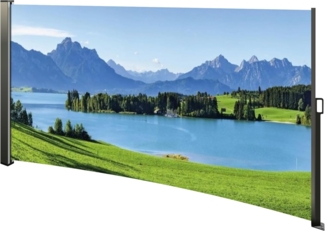 Seitenmarkise ausziehbar rechts, 160 cm hoch, Seitenrollo mit Fotodruck Berge