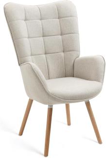 MEUBLE COSY Sessel Relaxsessel Lehnstühle Polstersessel Einzelsofa mit Holzbein Ohrensessel für Wohnzimmer Schlafzimmer Büro Vanity, Stoff, Beige