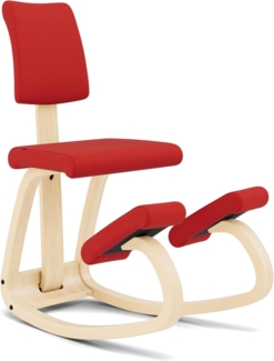 Variable Plus - Ikonischer Kniestuhl mit gepolsterter Rückenlehne - Natur Holz / 100 % recyceltes Polyester, roter Qualitätsstoff