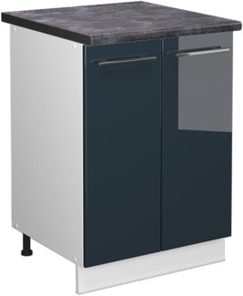 Vicco Küchenunterschrank Fame-Line, Dunkelblau Hochglanz/Weiß, 60 cm, AP Anthrazit