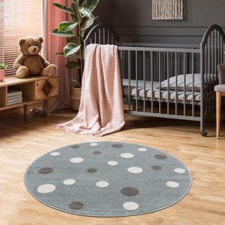 Jimri Kinderteppich DOTS l Pünktchen Gepunktet l Öko-Tex Siegel | Kinderzimmer/Jugendzimmer (Mint, Ø 120 cm Rund)