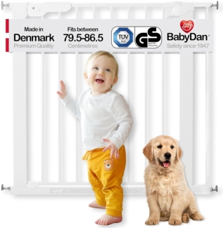 BabyDan Premier Türschutzgitter / Treppenschutzgitter zum Klemmen, 79,6 - 86,5 cm  - hergestellt in Dänemark und vom TÜV GS geprüft, Farbe: Weiß