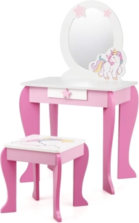 COSTWAY Kinder Schminktisch mit Hocker,rosa Frisierkommode,Prinzessin Frisiertisch Schublade & Abnehmbarer Spiegel,Schminkkommode für Mädchen von 3-7 Jahren (Rosa)