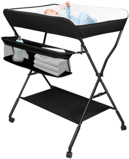 Wickeltisch - höhenverstellbare Wickelkommode für Unterwegs, hochwertige Stoffqualität, Klappwickeltisch mit Rollen und Stauraum, Reisewickelkommode Mit Rollen-86 * 62 * 96 cm-schwarz