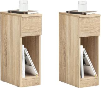 SoBuy FBT111-Nx2 Nachttisch 2er Set mit Schublade für Boxspringbett Sofatisch 2 stücke Beistelltisch schmal Telefontisch Nachtschrank Nachtkommode Natur BHT ca. : 20x60x35cm