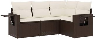 vidaXL 4-tlg. Garten-Sofagarnitur mit Kissen Braun Poly Rattan 3252450