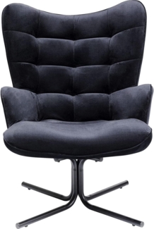 Kare Design Drehsessel Oscar Velvet, Schwarz, Samtoptik, 180 Grad drehbar, Sessel, Sitzschale aus massivem Buchenholz, 95x82xx73 cm (H/B/T)