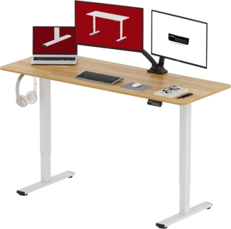 SANODESK Höhenverstellbarer Schreibtisch 160x60 cm mit Memory-Funktion, Elektrischer Steh-Sitz Tisch für Heimbüro, Ergonomischer Computertisch mit Modernem Design und Vierteiliger Tischplatte, ahorn