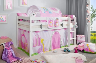 Hochbett "Prinzessin Liora" 90x200 inkl. Zubehör Kiefer massiv weiß